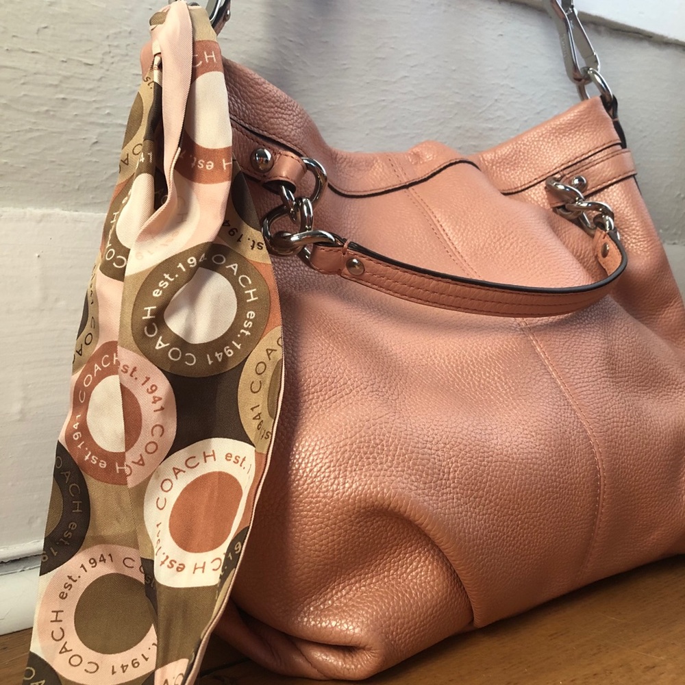 Coach soft pink leather bag with scarf.